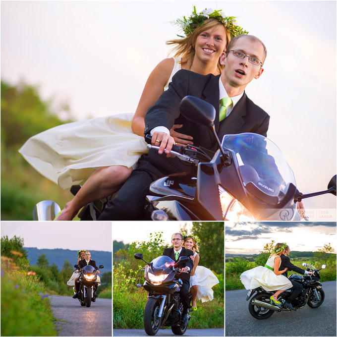 sesja ślubna na motorze w plenerze